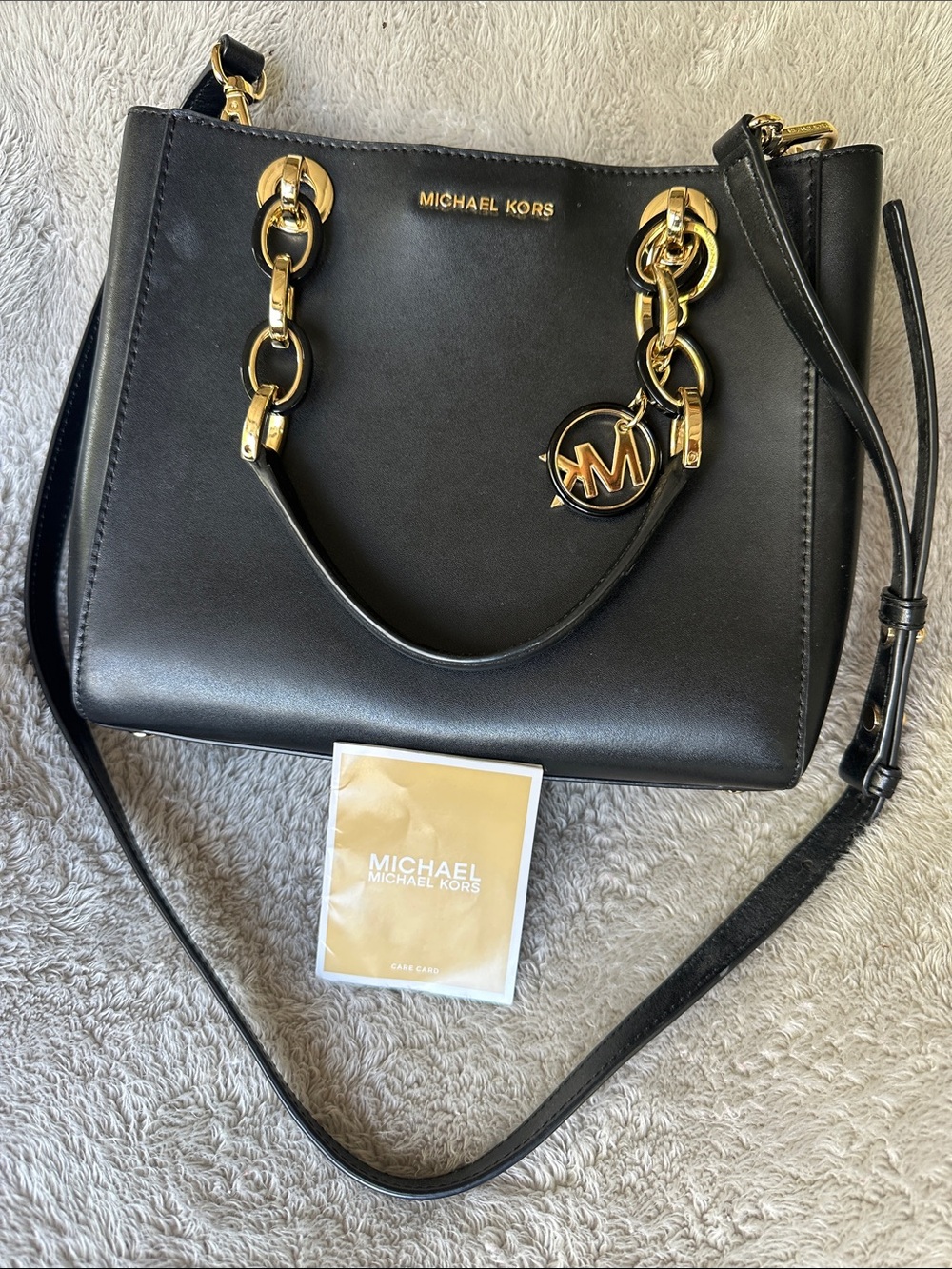 Michael Kors Black Leather Satchel with Gold Hardware